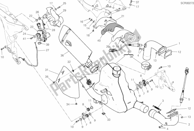 All parts for the Exhaust System of the Ducati Multistrada 1260 S Pikes Peak 2019